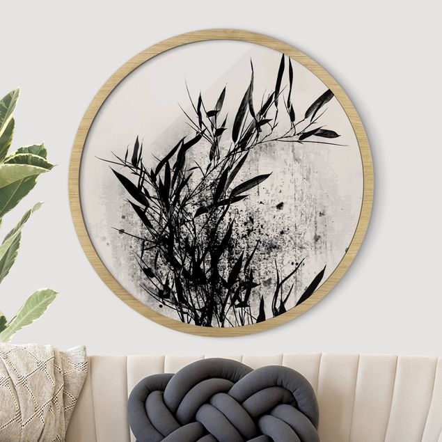 Gerahmte Bilder Rund Graphical Plant World - Black Bamboo