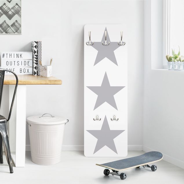 Wandkapstokken houten paneel Large Grey Stars On White