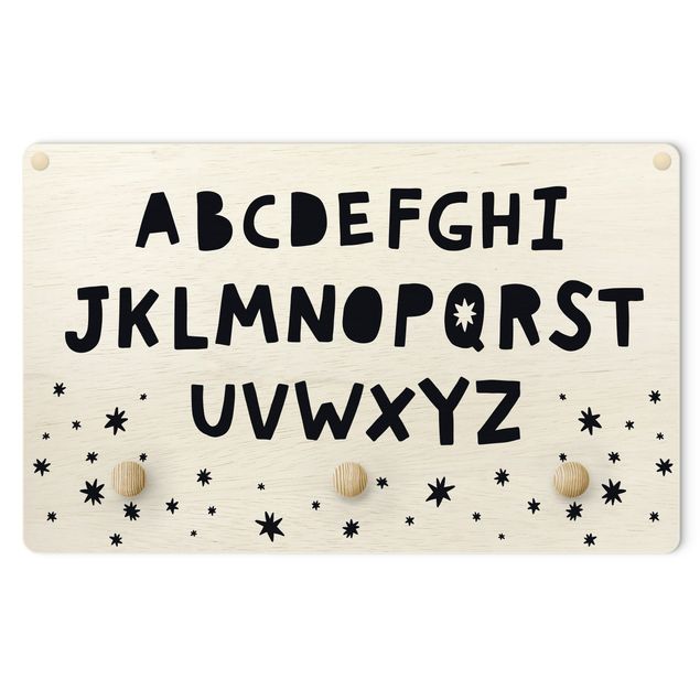 Wandkapstokken voor kinderen Big Alphabet With Stars Black And White