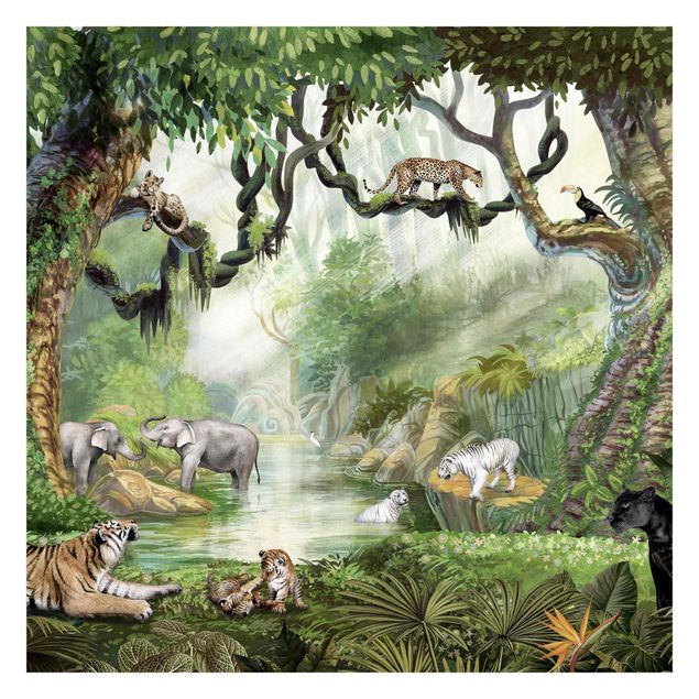 Fotobehang - Big cats in the jungle oasis