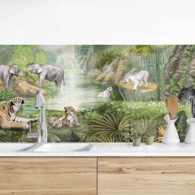 Achterwand voor keuken bloemen Big cats in the jungle oasis