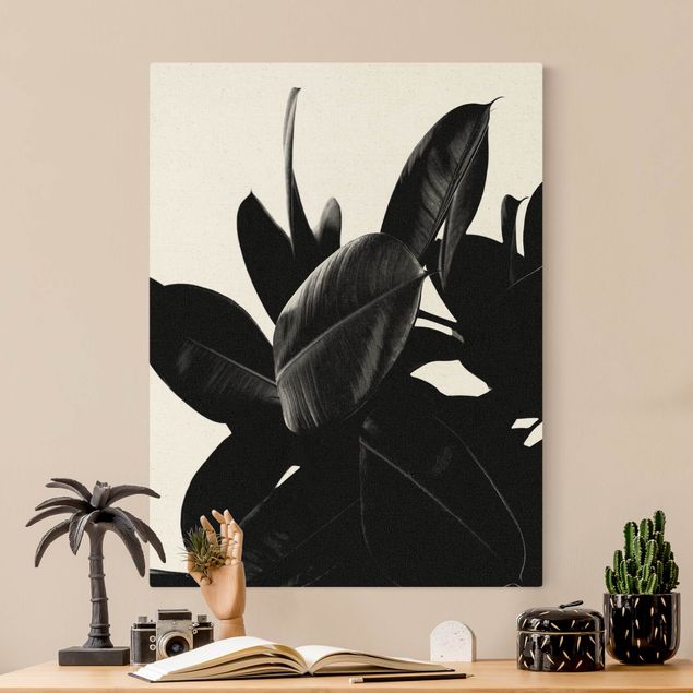 Canvas schilderijen - Goud Rubber Tree Black And White