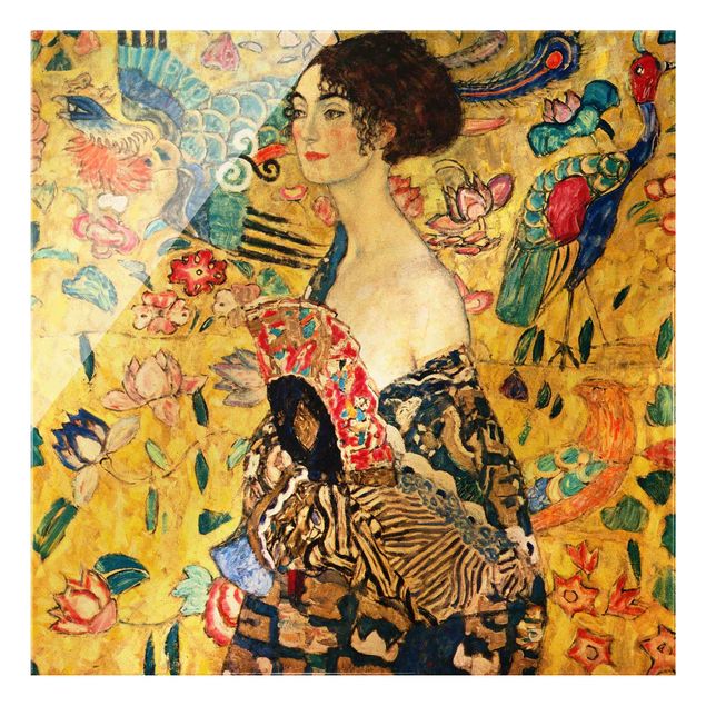 Glasschilderijen Gustav Klimt - Lady With Fan