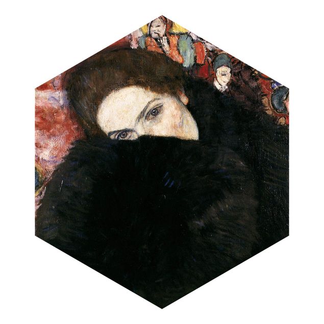 Hexagon Behang Gustav Klimt - Lady With A Muff