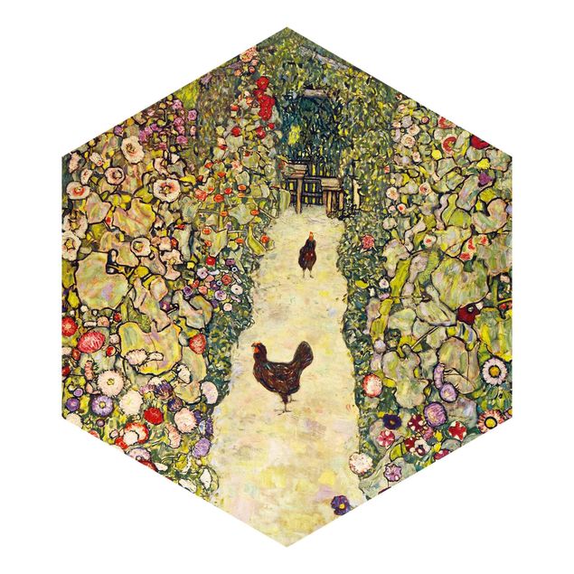 Hexagon Behang Gustav Klimt - Garden Path with Hens