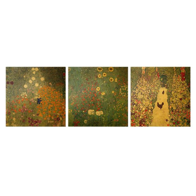 Canvas schilderijen - 3-delig Gustav Klimt - In The Garden