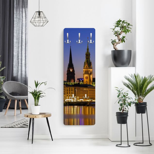 Wandkapstokken houten paneel Hamburg Panorama