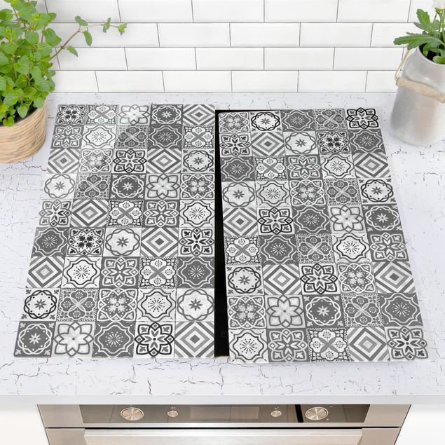 Kookplaat afdekplaten Mediterranean Tile Pattern Grayscale