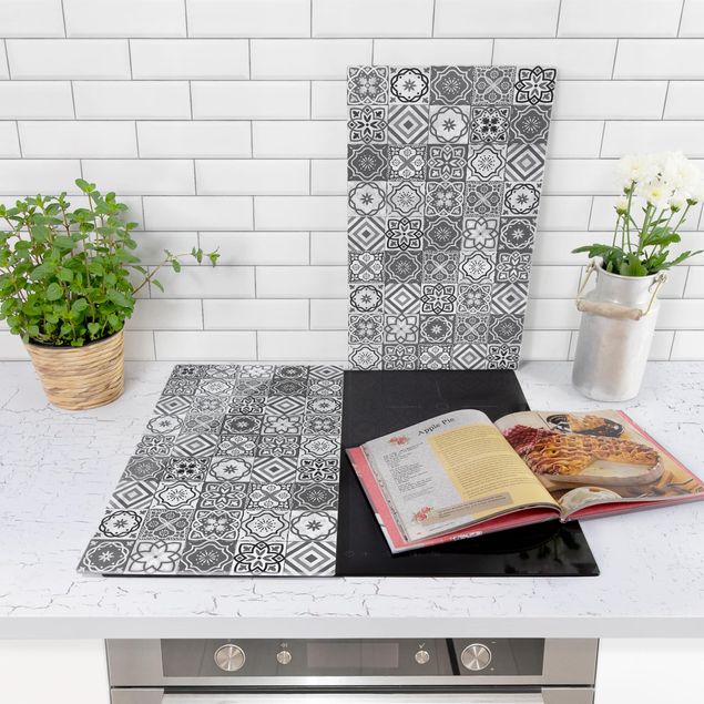 Kookplaat afdekplaten Mediterranean Tile Pattern Grayscale