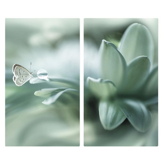 Kookplaat afdekplaten Butterfly And Dew Drops In Pastel Green