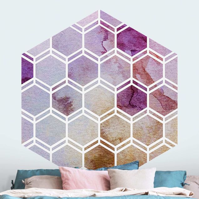 Hexagon Behang Hexagonal Dreams Watercolour In Berry