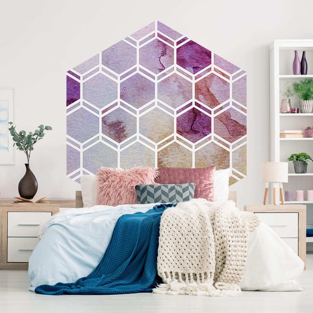 Hexagon Behang Hexagonal Dreams Watercolour In Berry