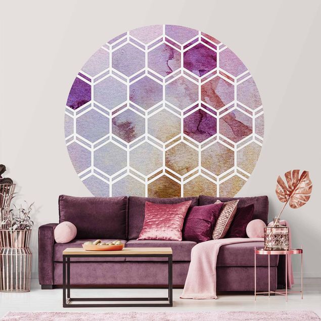Behangcirkel Hexagonal Dreams Watercolour In Berry
