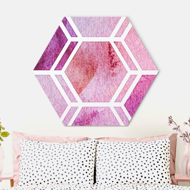 Hexagons Aluminium Dibond schilderijen Hexagonal Dreams Watercolour In Berry