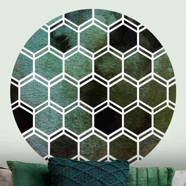 Behangcirkel Hexagonal Dreams Watercolour In Green