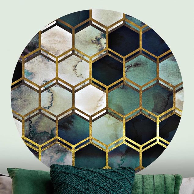 Behangcirkel Hexagonal Dreams Watercolour With Gold