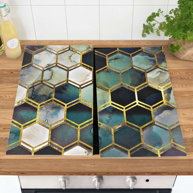 Kookplaat afdekplaten Hexagonal Dreams Watercolour With Gold
