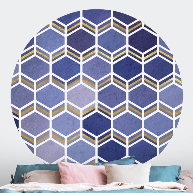 Behangcirkel Hexagonal Dreams Pattern In Indigo