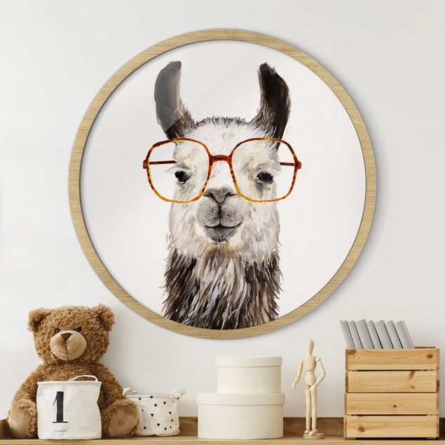 Gerahmte Bilder Rund Hip Lama With Glasses IV