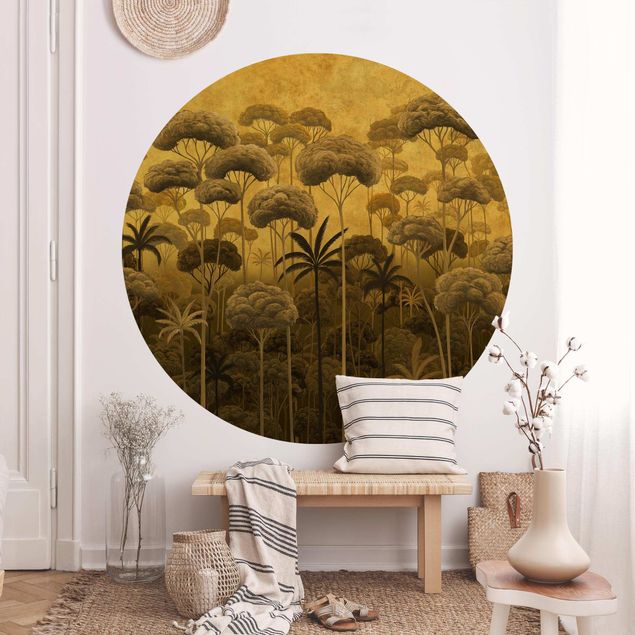 Behangcirkel - Tall Trees in the Jungle in Golden Tones