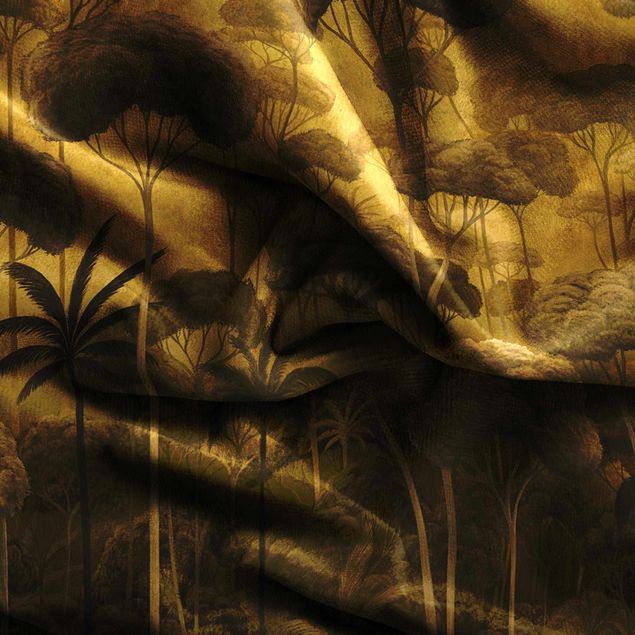 gordijnen voor raam Tall Trees in the Jungle in Golden Tones