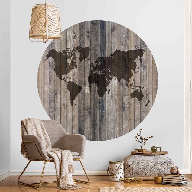 Behangcirkel Wood World Map