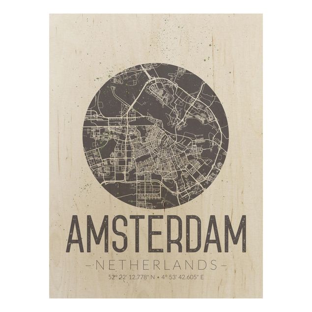 Houten schilderijen Amsterdam City Map - Retro