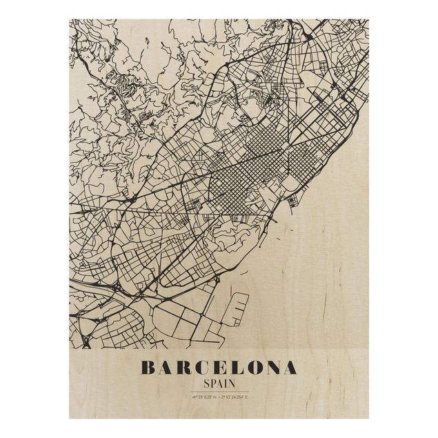 Houten schilderijen Barcelona City Map - Classic