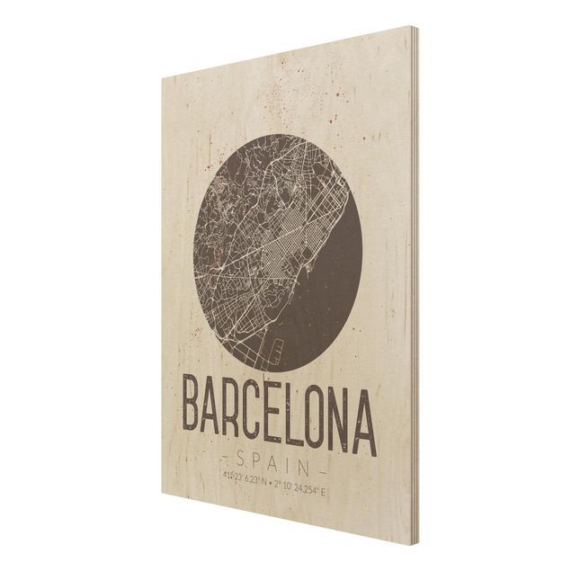 Houten schilderijen Barcelona City Map - Retro