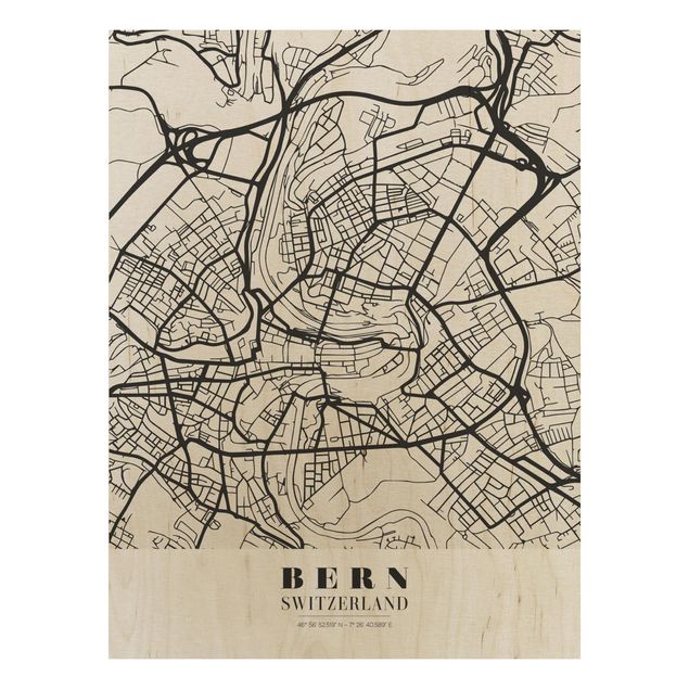 Houten schilderijen Bern City Map - Classical