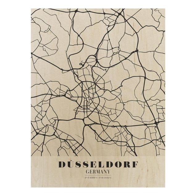 Houten schilderijen Dusseldorf City Map - Classic