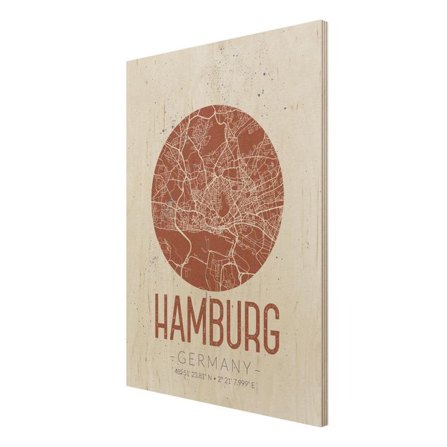 Houten schilderijen Hamburg City Map - Retro