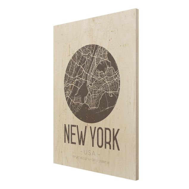Houten schilderijen New York City Map - Retro