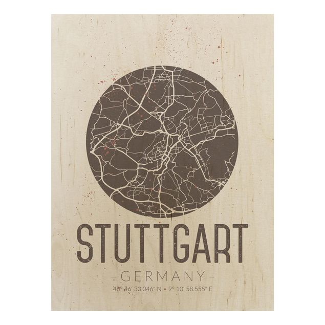 Houten schilderijen Stuttgart City Map - Retro