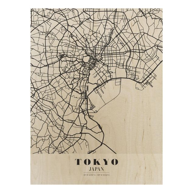 Houten schilderijen Tokyo City Map - Classic