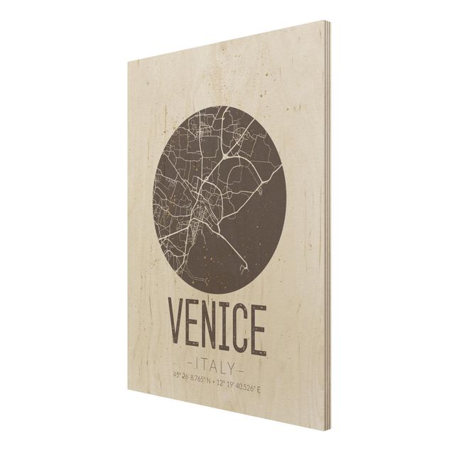 Houten schilderijen Venice City Map - Retro