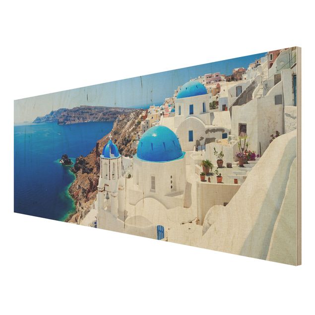 Houten schilderijen View Over Santorini
