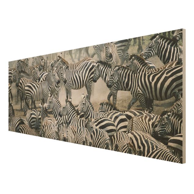 Houten schilderijen Zebra Herd