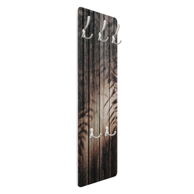 Wandkapstokken houten paneel - Wooden boards with tropical shade