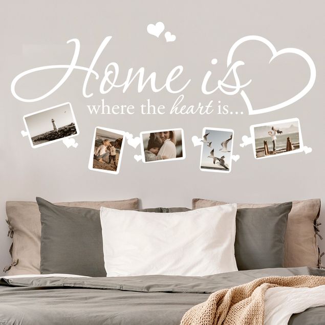 Muurstickers harts Home is where the heart is - Picture Frame