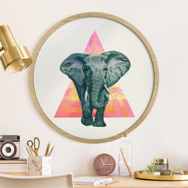 Gerahmte Bilder Rund Illustration Elephant Triangle Drawing Background