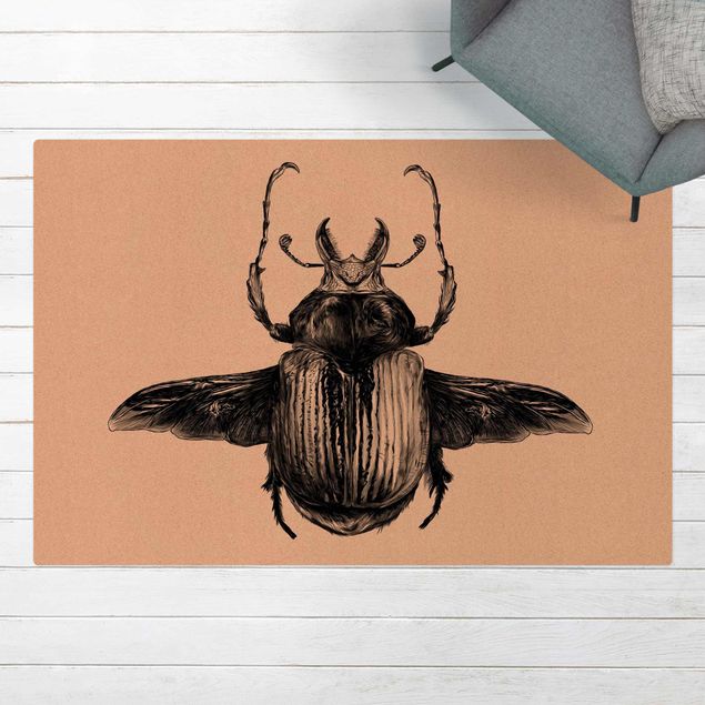 tapijt modern Illustration flying Beetle Black