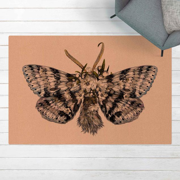 Vloerkleden grijs Illustration Floral Moth