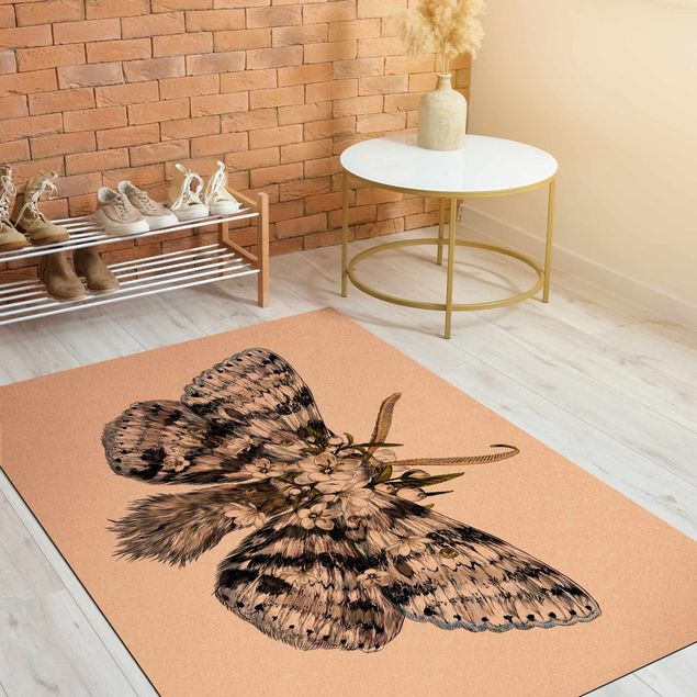 Groot vloerkleed Illustration Floral Moth
