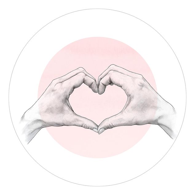 Behangcirkel Illustration Heart Hands Circle Pink White