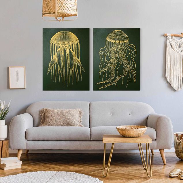 Canvas schilderijen - 2-delig  Illustration Jellyfish Duo