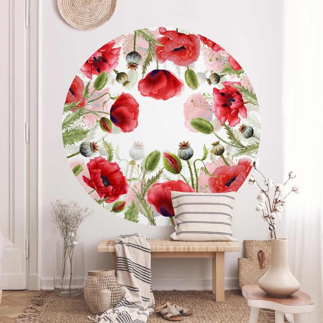 Behangcirkel Illustrated Poppies
