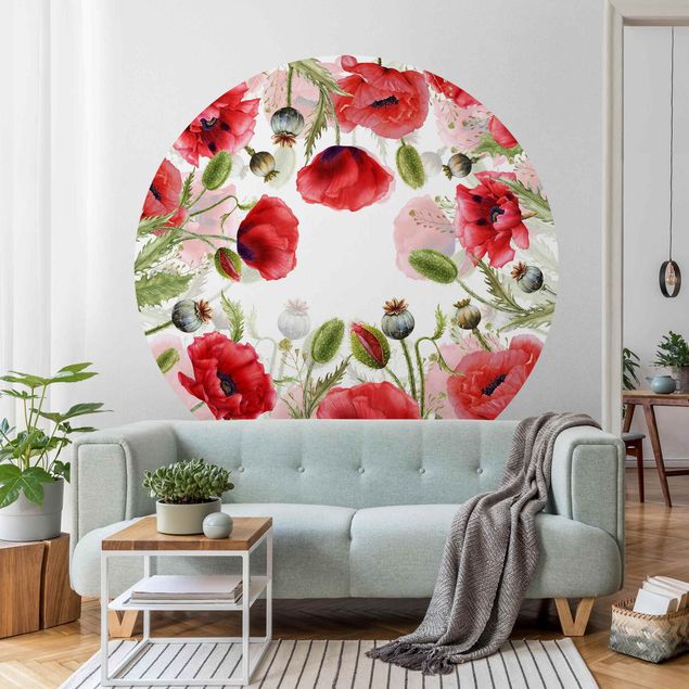 Behangcirkel Illustrated Poppies
