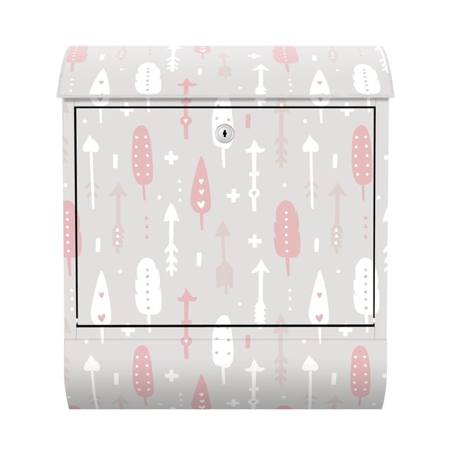 Brievenbussen Tribal Arrows With Hearts Light PInk Grey