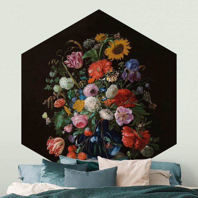 Hexagon Behang Jan Davidsz De Heem - Glass Vase With Flowers